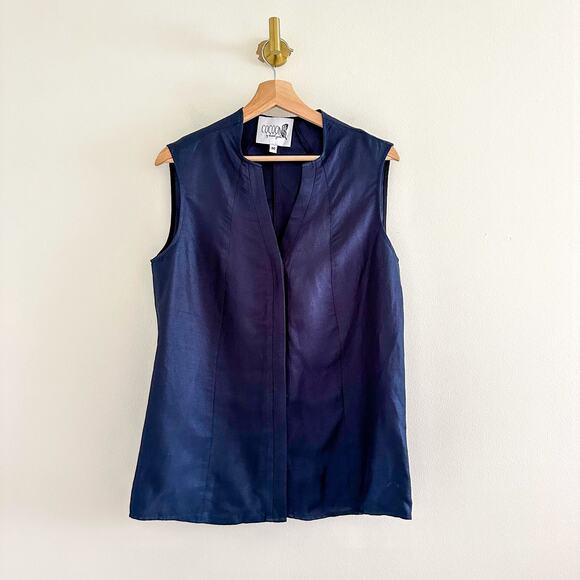 Cocoon By Elizabeth Geisler Sleeveless V-Neck Button Front Blouse Blue M - Picture 1 of 8